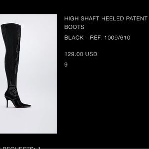 ZARA HIGH SHAFT HEELED PATENT FINISH BOOTS | BLACK | SIZE 9